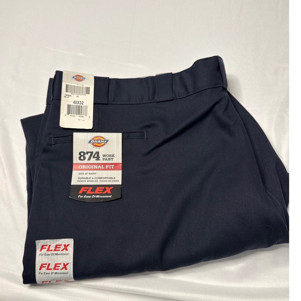 Dickies 874 Original Fit FLEX Men's 48x32 Navy Pants Straight Leg see descr.